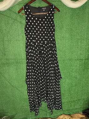 Metro 22 Black And White Polka Dot Asymmetric High Low Midi Dress Size 8